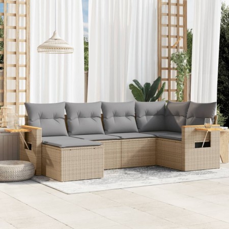 Garden sofa set with cushions 6 pieces beige synthetic rattan by , Garden sets - Ref: Foro24-3259420, Price: 461,19 €, Discou...