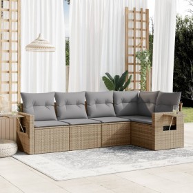 Gartensofa-Set mit Kissen, 5-teilig, beiges synthetisches Rattan von , Gartensets - Ref: Foro24-3252466, Preis: 438,33 €, Rab...