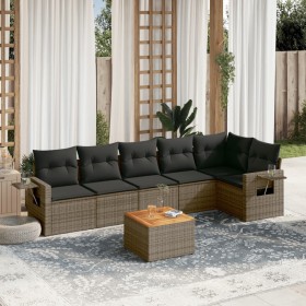 7-piece garden sofa set with gray PE rattan cushions by , Garden sets - Ref: Foro24-3256907, Price: 489,46 €, Discount: %