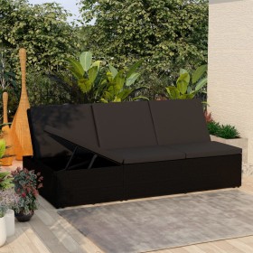 Tumbona convertible con cojín de ratán sintético negro de vidaXL, Camas para exteriores - Ref: Foro24-46245, Precio: 308,99 €...