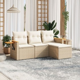 Gartensofa-Set mit Kissen, 4-teilig, beiges synthetisches Rattan von , Gartensets - Ref: Foro24-3259146, Preis: 321,82 €, Rab...