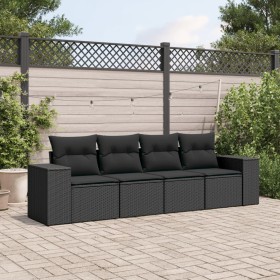 4-teilige Gartensofagarnitur mit schwarzen synthetischen Rattankissen von , Gartensets - Ref: Foro24-3254612, Preis: 327,99 €...