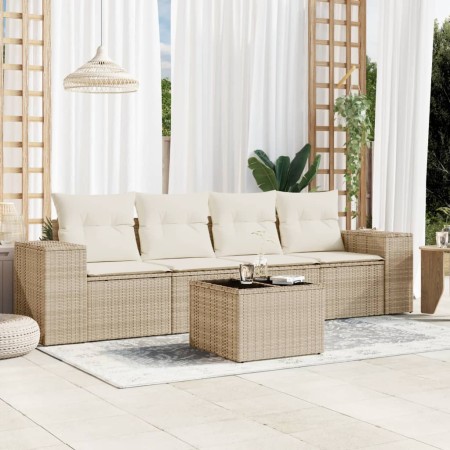 Gartensofa-Set mit Kissen, 5-teilig, beiges synthetisches Rattan von , Gartensets - Ref: Foro24-3254625, Preis: 405,99 €, Rab...