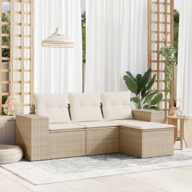 Gartensofa-Set mit Kissen, 4-teilig, beiges synthetisches Rattan von , Gartensets - Ref: Foro24-3254805, Preis: 353,37 €, Rab...