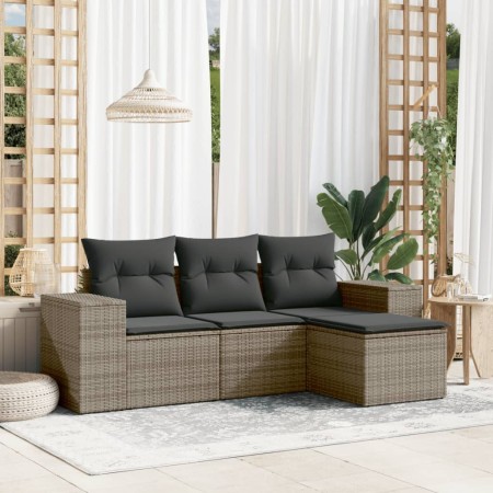 4-piece garden sofa set and gray synthetic rattan cushions by , Garden sets - Ref: Foro24-3254807, Price: 307,16 €, Discount: %