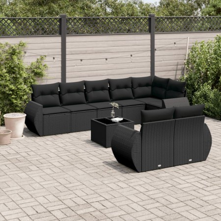 8-teiliges Gartensofa-Set und schwarze synthetische Rattankissen von , Modulare Sofas für den Außenbereich - Ref: Foro24-3221...