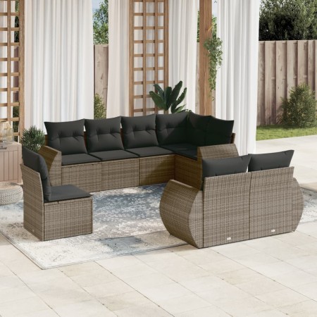 8-teiliges Gartensofa-Set und graue synthetische Rattankissen von , Modulare Sofas für den Außenbereich - Ref: Foro24-3221639...