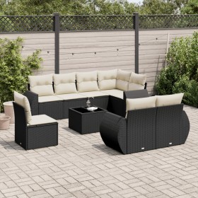 8-teiliges Gartensofa-Set und schwarze synthetische Rattankissen von , Modulare Sofas für den Außenbereich - Ref: Foro24-3221...