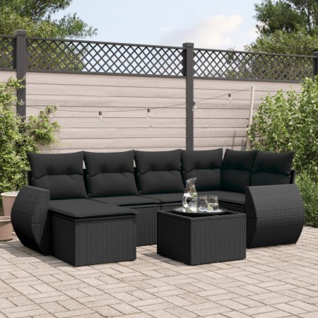 7-teiliges Garten-Essset und schwarze Kissen aus synthetischem Rattan von , Modulare Sofas für den Außenbereich - Ref: Foro24...