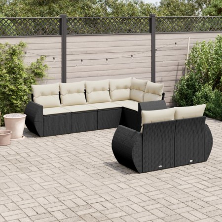 7-teiliges Garten-Essset und schwarze Kissen aus synthetischem Rattan von , Modulare Sofas für den Außenbereich - Ref: Foro24...