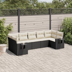 7-teiliges Garten-Essset und schwarze Kissen aus synthetischem Rattan von , Gartensets - Ref: Foro24-3252923, Preis: 455,09 €...