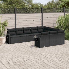 Gartensofa-Set 10-teilig mit schwarzen synthetischen Rattankissen von , Gartensets - Ref: Foro24-3253022, Preis: 712,56 €, Ra...