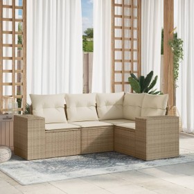 Gartensofa-Set mit Kissen, 4-teilig, beiges synthetisches Rattan von , Gartensets - Ref: Foro24-3254845, Preis: 364,74 €, Rab...