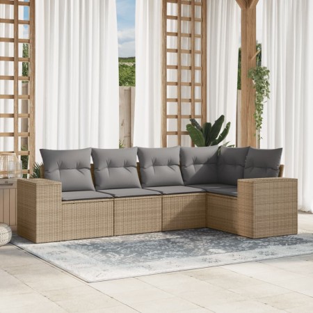 Gartensofa-Set mit Kissen, 5-teilig, beiges synthetisches Rattan von , Gartensets - Ref: Foro24-3254866, Preis: 467,22 €, Rab...