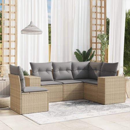 Gartensofa-Set mit Kissen, 5-teilig, beiges synthetisches Rattan von , Gartensets - Ref: Foro24-3222568, Preis: 383,45 €, Rab...