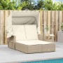 Double sun lounger with hood and beige synthetic rattan cushions by , Loungers - Ref: Foro24-365810, Price: 349,68 €, Discoun...