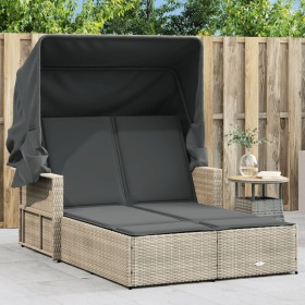 Doppel-Sonnenliege mit Verdeck und hellgrauen synthetischen Rattankissen von , Liegen - Ref: Foro24-365812, Preis: 350,66 €, ...