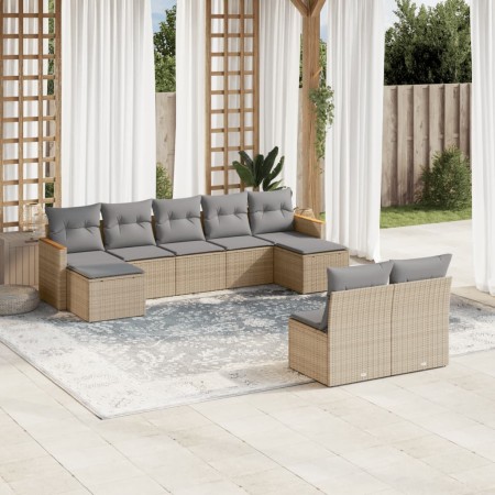 9-teiliges Gartensofa-Set mit beigen synthetischen Rattankissen von , Gartensets - Ref: Foro24-3258776, Preis: 554,99 €, Raba...