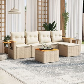 Gartensofa-Set mit Kissen, 6-teilig, beiges synthetisches Rattan von , Gartensets - Ref: Foro24-3259167, Preis: 430,48 €, Rab...