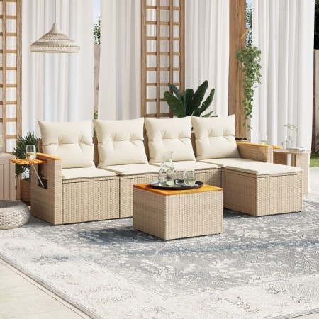 Gartensofa-Set mit Kissen, 6-teilig, beiges synthetisches Rattan von , Gartensets - Ref: Foro24-3259167, Preis: 430,03 €, Rab...