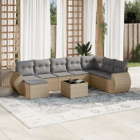 9-teiliges Gartensofa-Set mit beigen synthetischen Rattankissen von , Modulare Sofas für den Außenbereich - Ref: Foro24-32217...