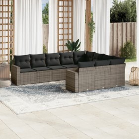 10-teilige Gartensofagarnitur mit grauen synthetischen Rattankissen von , Modulare Sofas für den Außenbereich - Ref: Foro24-3...