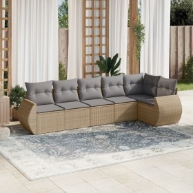 Gartensofa-Set mit Kissen, 6-teilig, beiges synthetisches Rattan von , Gartensets - Ref: Foro24-3253726, Preis: 462,43 €, Rab...