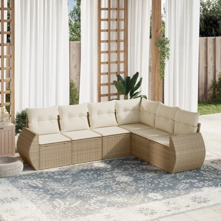 Gartensofa-Set mit Kissen, 6-teilig, beiges synthetisches Rattan von , Gartensets - Ref: Foro24-3253745, Preis: 557,82 €, Rab...