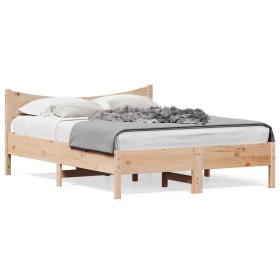 Solid pine wood bed frame 140x190 cm by , Beds and slatted bases - Ref: Foro24-844741, Price: 103,20 €, Discount: %