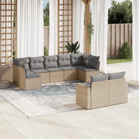 9-teiliges Gartensofa-Set mit beigen synthetischen Rattankissen von , Modulare Sofas für den Außenbereich - Ref: Foro24-32517...