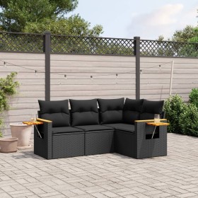 4-teilige Gartensofagarnitur mit schwarzen synthetischen Rattankissen von , Gartensets - Ref: Foro24-3259171, Preis: 315,28 €...