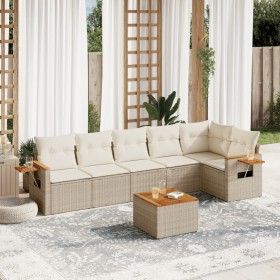 7-teiliges Gartensofa-Set und beigefarbene synthetische Rattankissen von , Gartensets - Ref: Foro24-3259237, Preis: 573,66 €,...