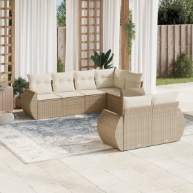 Set sofás de jardín 7 piezas y cojines ratán sintético beige de , Sofás modulares de exterior - Ref: Foro24-3221607, Precio: ...