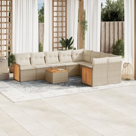 Gartensofa-Set mit beigen Kissen, 10-teilig, synthetisches Rattan von , Gartensets - Ref: Foro24-3260392, Preis: 834,28 €, Ra...