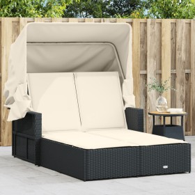 Double sun lounger with hood and black synthetic rattan cushions by , Loungers - Ref: Foro24-365806, Price: 389,99 €, Discoun...