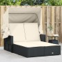 Double sun lounger with hood and black synthetic rattan cushions by , Loungers - Ref: Foro24-365806, Price: 388,91 €, Discoun...