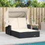 Double sun lounger with hood and black synthetic rattan cushions by , Loungers - Ref: Foro24-365806, Price: 388,91 €, Discoun...