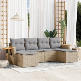 Gartensofa-Set mit Kissen, 6-teilig, beiges synthetisches Rattan von , Gartensets - Ref: Foro24-3259462, Preis: 406,84 €, Rab...