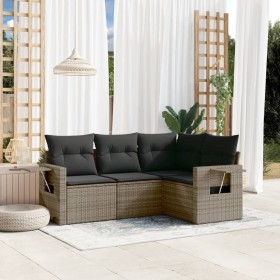 4-piece garden sofa set and gray synthetic rattan cushions by , Garden sets - Ref: Foro24-3252447, Price: 341,00 €, Discount: %