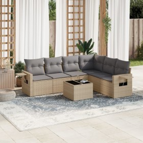 7-teiliges Gartensofa-Set und beigefarbene synthetische Rattankissen von , Gartensets - Ref: Foro24-3252556, Preis: 539,32 €,...