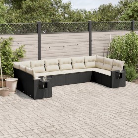 Gartensofa-Set 10-teilig mit schwarzen synthetischen Rattankissen von , Gartensets - Ref: Foro24-3253003, Preis: 599,41 €, Ra...