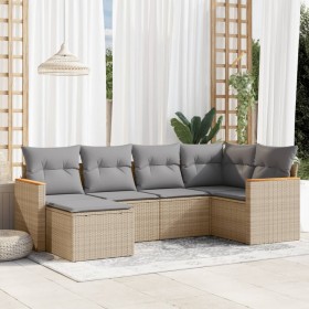 Garden sofa set with cushions 6 pieces beige synthetic rattan by , Garden sets - Ref: Foro24-3258580, Price: 452,99 €, Discou...