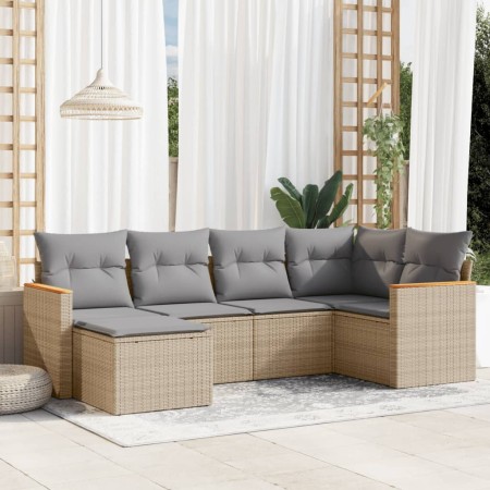 Garden sofa set with cushions 6 pieces beige synthetic rattan by , Garden sets - Ref: Foro24-3258580, Price: 452,65 €, Discou...