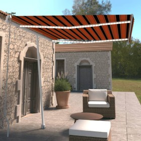 Manual retractable awning with orange and brown LED light 300x250 cm by , Awnings - Ref: Foro24-3069505, Price: 369,99 €, Dis...