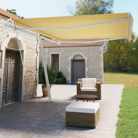 Toldo de pie automático amarillo y blanco 450x350 cm de , Toldos - Ref: Foro24-3069648, Precio: 652,99 €, Descuento: %