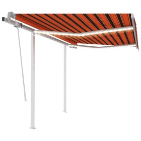 Manual retractable awning with orange and brown LED light 3x2.5 m by , Awnings - Ref: Foro24-3069905, Price: 358,99 €, Discou...