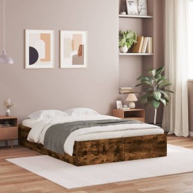 Cama con cajones madera de ingeniería roble ahumado 135x190 cm de , Camas y somieres - Ref: Foro24-3207312, Precio: 183,99 €,...