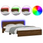 Oak brown headboard bed frame and LED lights 160x200 cm by , Beds and slatted bases - Ref: Foro24-3207601, Price: 186,56 €, D...