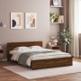 Oak brown headboard bed frame and LED lights 160x200 cm by , Beds and slatted bases - Ref: Foro24-3207601, Price: 186,56 €, D...