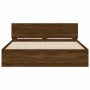 Oak brown headboard bed frame and LED lights 160x200 cm by , Beds and slatted bases - Ref: Foro24-3207601, Price: 186,56 €, D...